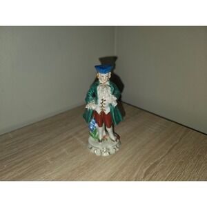 Vintage Occupied Japan Porcelain Gentleman Figurine Green Coat Blue Hat 1940s